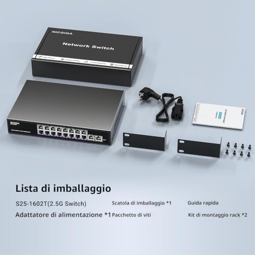 10Gbe Unmanaged Ethernet Switch with 2 x 10Gb RJ45 Ports + 16 x 2.5GB Base-T Ports, Wall Mount NICGIGA 18 Ports 10Gbps Network for Wireless AP, NAS, PC