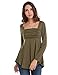 Blooming Jelly Women's Square Neck Long Sleeve Tunic Shirt Slim Ruched Empire Waist Tops,Army Gree, XL