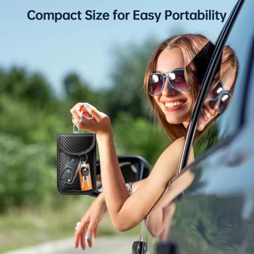 caslord Faraday Pouch for Car Keys, Pack of 2 Anti-Theft RFID Key Fob Protection Bag with 4 Pack Key Rings for Car Security, M, Red