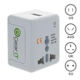 GearIt Universal Travel Adapter, All in One World Wide AC Wall Charger (US / UK / EU / AU) with 1A USB Charing Port, White