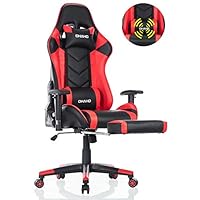 OHAHO Gaming Chair Racing Style Office Chair Adjustable Massage Lumbar Cushion Swivel Rocker Recliner Leather High Back Ergonomic Computer Desk Chair with Retractable Arms and Footrest (Black/Red)