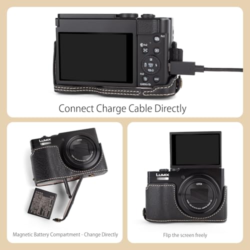 MUZIRI KINOKOO Funda para cámara digital Panasonic Lumix DC-TZ99, de piel sintética, para Lumix TZ99, funda extraíble con correa de hombro ajustable, color negro