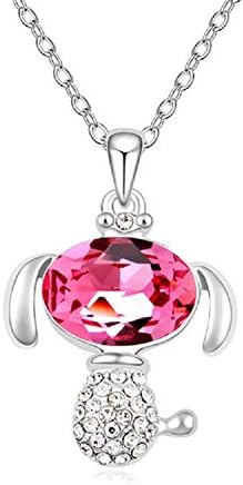 Gifts for Birthday Cute Dog Puppy pendant Necklace Made with Swarovski Crystals Chain Length 16.0"+ Extender 2.0" (Pink)
