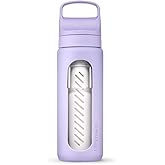 LifeStraw Go Glass Water Filter Bottle with Sleeve, 20 oz, Provence Purple | Glass Water Filter Bottle Made from Hand-Blown G