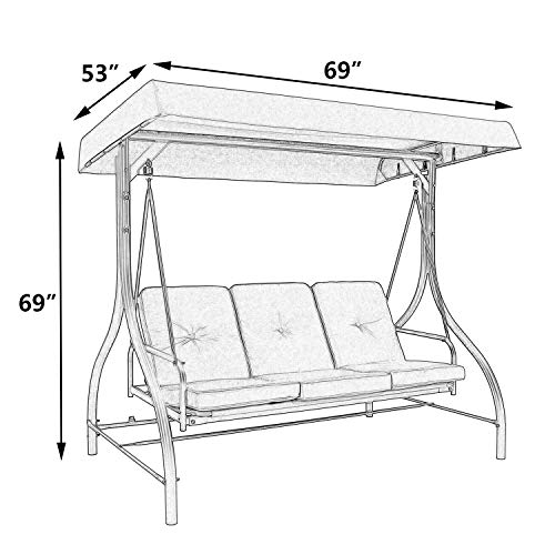 Caymus Outdoor 3 Seater Porch Swing Hammock Glider Cover, Water Resistant 69"L x 53"W x 69" H - Thumbnail 2