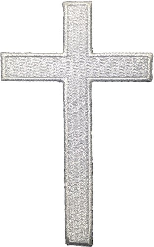 Cross Sew on Iron on Embroidered Patch - White (CROSS-WH)