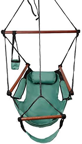 Hanging Hammock Chair Air Deluxe Sky Swing Outdoor Chair Solid Wood 250lb Green