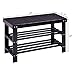COSTWAY Bamboo Shoe Rack Bench 3-Tier Free Standing Wood Shoe Storage Organizer Shelf Holder Home Entryway Hallway Furniture Eco-Friendly (Black)