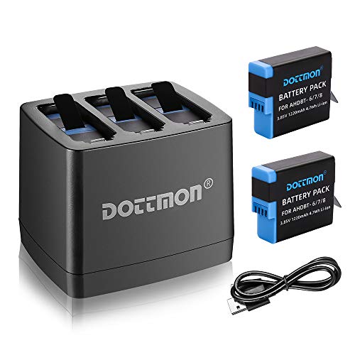 DOTTMON Hero 8/7/6 Replacement Batteries (2-Pack) and 3-Slot USB