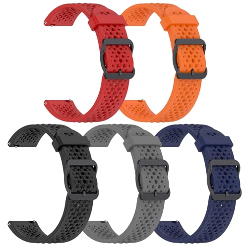 GuardLook 5 Bands Compatible with Amazfit Active Max/Balance2/Balance/Cheetah Pro/Bip 5/Bip 6, Replacement Silicone Strap, Breathable Design with Holes, 22mm Wristbands