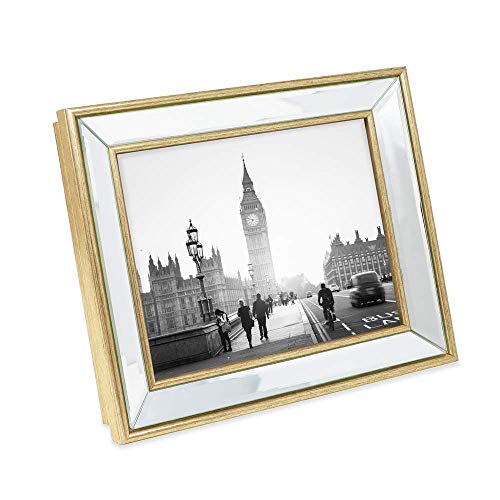 Isaac Jacobs 8x10 Gold Beveled Mirror Picture Frame Classic Mirrored Frame with Deep Slanted