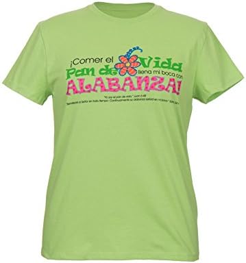The Faithy Zone Spanish Women's Christian T-shirt Pan de Vida (Bread of Life) Grande (Large) Verde lima (Lime green)