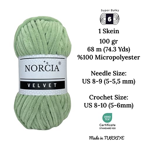 Soft Velvet Yarn Chenille Yarn for Crocheting Super Bulky 100g (74.3 yds) Baby Blanket Yarn for Knitting Amigurumi Yarn for Crochet Weaving Craft (Asparagus Green, 1 Skein)