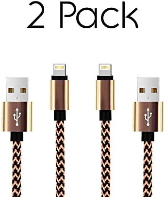 (2 Pack) Apple USB Braided CERTIFIED LIGHTING Fast Charging Cable 6ft (Gold)