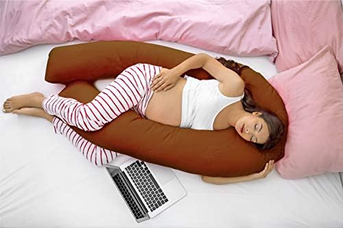 Hometex 9ft U Shaped Comfort Pregnancy Support Pillow with free Case (Brown Cover)