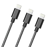 ONSON iPhone Cable,3Pack 6FT Nylon Braided Cord Lightning Cable Certified to USB Charging iPhone Charger for iPhone 7/7 Plus/6/6 Plus/6S/6S Plus,SE/5S/5,iPad,iPod Nano 7 (Black White,6FT)