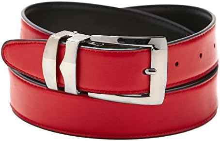 Reversible Belt Bonded Leather with Removable Silver-Tone Buckle RED/Black