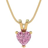 Clara Pucci 0.5 cttw Pink Simulated Diamond Yellow Gold-Plated Silver Necklace and Pendant for Women (18" Box Chain,Heart Cut,5mm)