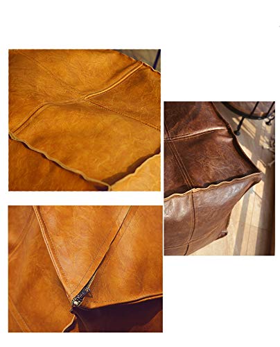RISEON Unstuffed Boho Handmade Faux Leather Moroccan Pouf Footstool Ottoman Leather Poufs 17.7" x17.7" -Square Floor Cushion Footstool for Living Room, Bedroom and Under Desk (Tan) - Thumbnail 3