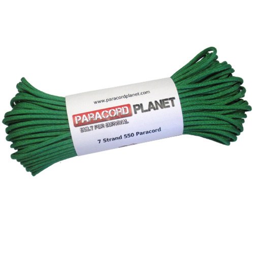 Paracord Planet 550 lb, 100' Foot Hank, Kelly Green Parachute Cord. Also known as paracord rope, parachute rope, utility cord, tactical cord, and military cord. USA made to provide durability and strength.