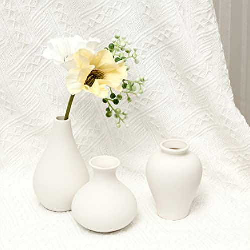 VIViTOP Ceramic Vase Set- 5 Small Vases iin Bulk, White Flower Vases for Modern Boho Room Decor, Unique Centerpiece Decorations Vintage Vases for Office Party Bookshelf Dinner Table.