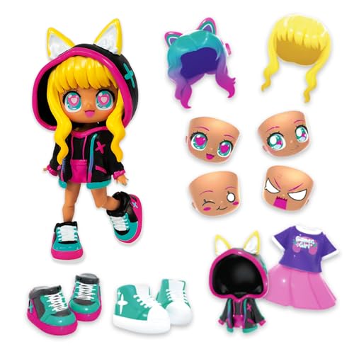 Animakii Fashion Dolls – Customisable Cyberpunk + Gamer Style – 5” Fashion Doll with 32 Looks in One – Doll Accessories, Clothes, Shoes & Face Plates – Trendy Girls Toys (ONLY 1 DOLL SUPPLIED)