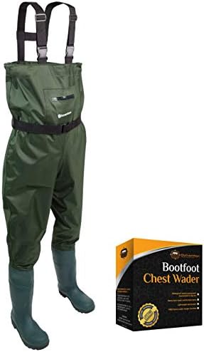 Chest Fishing Waders for Men & Women with Boots- Hunting Nylon PVC Boothfoot Waders - Includes Bonus Wader Hanger & Wading Belt - Leak-Proof & Waterproof Guaranteed