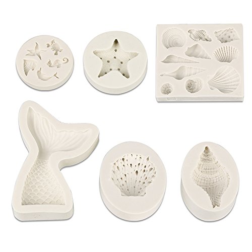 Silicone Cake Molds, 6pcs Novel Seashell Starfish Seashells Conch Mermaid Mold Kit for Chocolate Fondant Baking Mold Handmade Craft for Sugarcraft by Ogori
