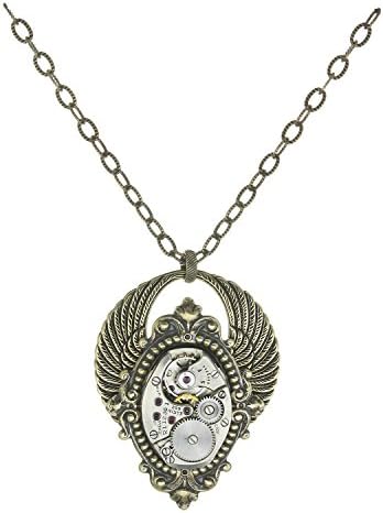 Handcrafted Brass-tone Round Wings Steampunk Clockwork Vintage Victorian Style Pendant Necklace