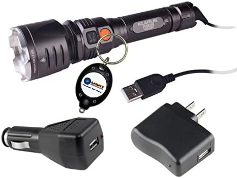 BUNDLE: Klarus RS20 1050 Lumens LED Rechargeable Flashlight/Lantern Updated 3400mAh Battery w/ 1x Wall &amp; Car charger plug and Lightjunction Keychain light CREE XM-L2 U2