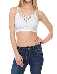 Crisscross Bralette acolchado sin costuras   Top de camuflaje enjaulado con almohadillas extraíbles de tamaño normal a grande
