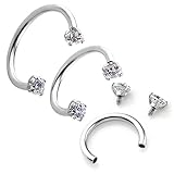 PiercingJ 2-6pcs 16G Clear Cubic Zirconia Stainless Steel Horseshoe Hoop Multi-functional Captive Ring for Nose Daith Lip Eyebrow Nipple Ear Cartilage Helix Septum