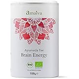 "Brain Energy" 100g Ayurveda Tee Bio, ayurvedischer Tee f&uuml;r mehr Leistung und Energie (mit Gr&uuml;ntee, Minze, Ingwer, S&uuml;&szlig;holz, Hibiskus, Orange, Pfeffer, uvm. - aus kontrolliert biologischem Anbau, hergestellt in Deutschland)