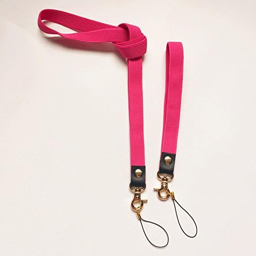 Lanyard Home 2 Pcs Pack Soft Flat Elastic Band Lanyard Keychain With Strong Golden Clip for key,ID holder,Cell phone,USB or Camera,Contain 1 Long Neck Lanyard &amp;1 Short Wrist Keychain Lanyard(Rose Red)