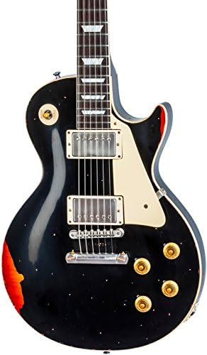 Gibson Custom Les Paul Standard Limited Run - Solid Body Electric Guitar Aged Black over 2-Color Sunburst Aged White Pearl Pickguard