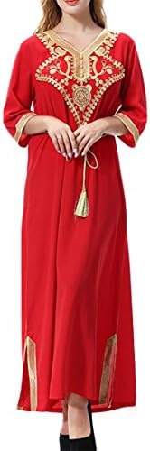 Sweatwater Women's Split Maxi Printed Arabic Muslim Comfort Kaftan Dress Red s