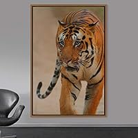 Framed Canvas Wall Art Tiger Animals Chic Dramatic Lion Living Room Multicolor Photography - 16x24 inches