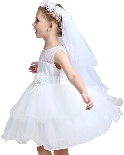 Girl White Flower Pearl Lace Wreath Communion Wedding Veil Accessory 2Tier 75CM
