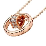 EIGA White Crystal Rose Gold Plated Ring with Heart Necklace