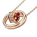 EIGA White Crystal Rose Gold Plated Ring with Heart Necklace