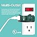 Katzco 3 Way T Straight Shaped with Plug Locations on The Left, Right, and Middle for Behind Furniture - Wall Outlet Splitter Triple Prong Wall Plug Adapter - Green Color - UL Listed, 1 Piece