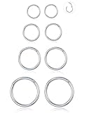 Tornito 8 PCS 18G-16G-14G 8-12MM 316L Steel Septum Clicker Ring Seamless Lip Nose Daith Cartilage Helix Tragus Hoop Ring (I:4 Pairs,18G(1mm) Pin Thickness)