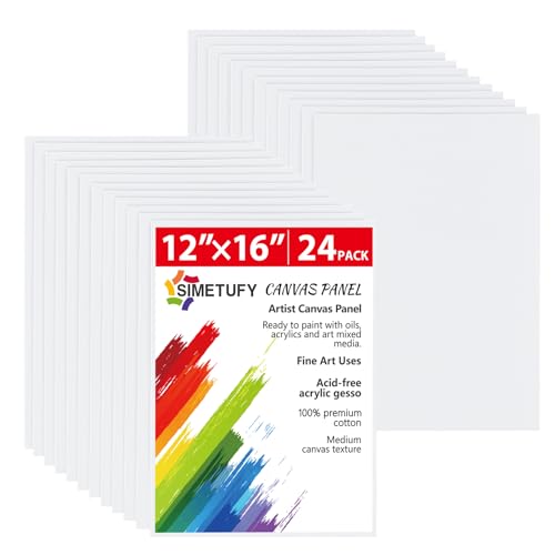Simetufy 24 Pack 12 x 16 inch Large Canvas Boards for Painting- Gesso Primed Acid-Free 100% Cotton Canvas Panels for Acrylics Oil Watercolor Tempera Paints