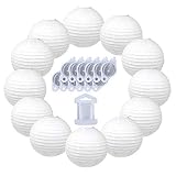Just Artifacts 12inch Decorative Round Chinese Paper Lanterns 10pcs w/ 12pc LED Lights and Clear String (Color: White)