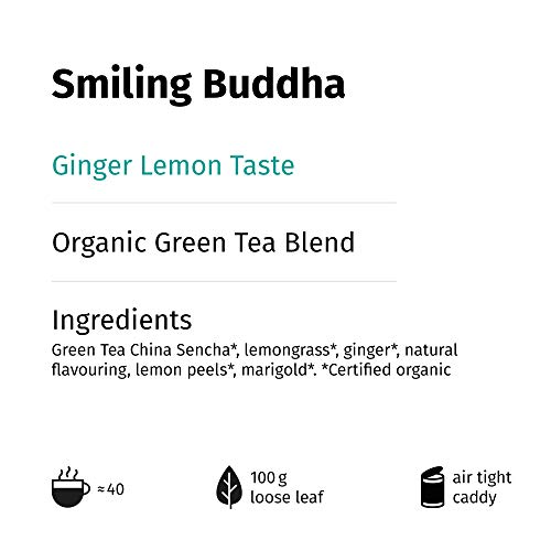 "Smiling Buddha" Grüner Tee Lose Ingwer Zitrone in Dose, Aromatisierter Grüntee (ca. 40 Tassen) 100 Gramm von alveus – Bild 8