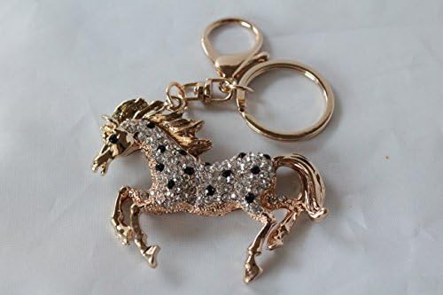 Bejewelled Horse Zodiac Year of Horse Key Chain Handbag Hanging Charm Lucky Feng Shui Protection (Blue) (Black)