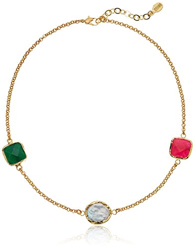 ELYA JewelryWomens Gold IP Green and Red Dyed Chalcedony Mother of Pearl Necklace