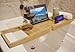 Bamboo Bathtub Caddy with Arms That Extend from 29.5 Up to 43 Inches, Bathtub Tray, Large Wine Glass Holder, iPhone Slot, Collapsible Book and iPad Holder, and Removable Accessories Tray