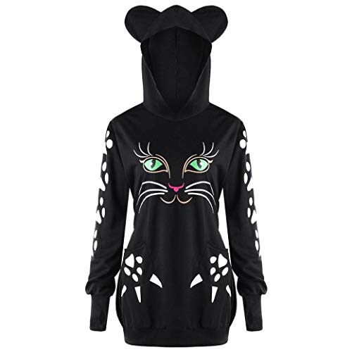 Orangeskycn Womens Cute Sweatshirts Cat Print Hoodie With Ears Pullover Tops - Thumbnail 2