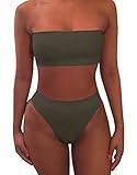Ybenlow Women's 2 Piece Solid Bandeau Swimsuit Top Bottom Set,Green,Small